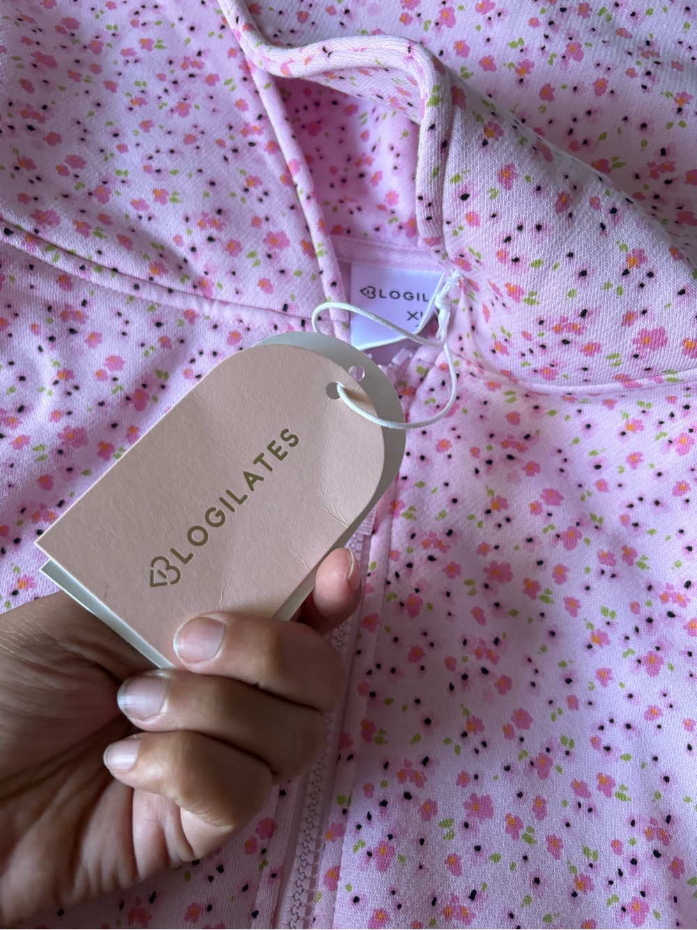 NWT Blogilates  Marshmallow Full Zip Hooded Sweatshirt Pink Floral Print - Picture 7 of 8